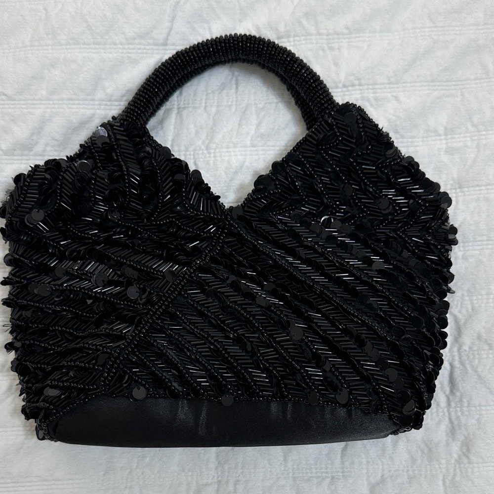 Chic Black Beaded Clutch